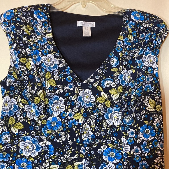 London Time Navy Floral Midi Dress Sz 8P cap sleeve v-neck flowing knee length - Picture 2 of 8